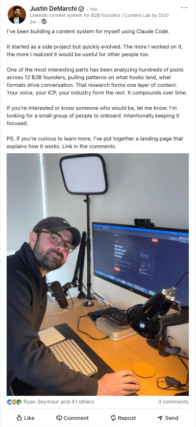 LinkedIn post 1 written with Content Lab