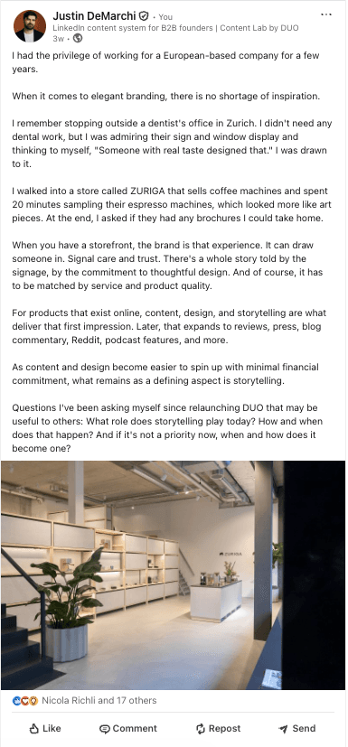 LinkedIn post 4 written with Content Lab