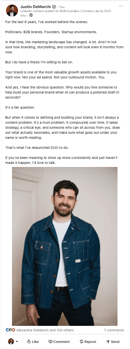 LinkedIn post 5 written with Content Lab