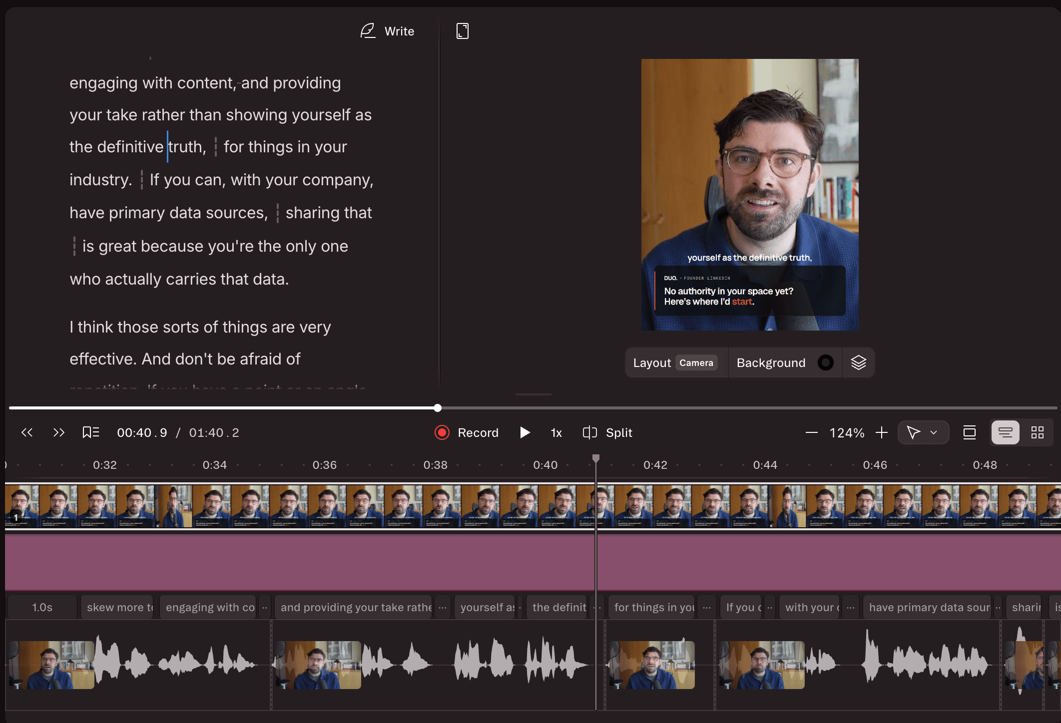Producing a founder video from a recorded call in the DUO studio
